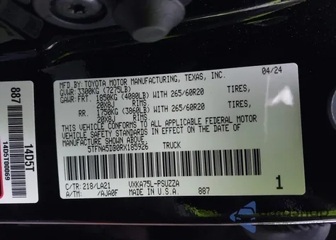 2024 Toyota Tundra Platinum z USA, uszkodzony, nr VIN 5TFNA5DB0RX185926